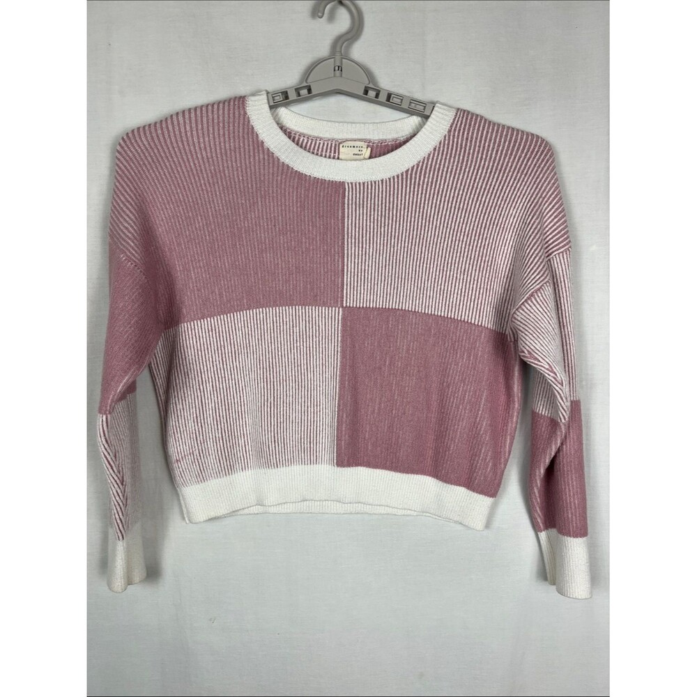 Dreamers by Debut Mauve Pink and White Striped Viscose Blend Cropped Sweater